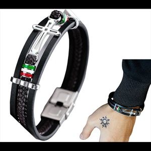 Black multilayer leather cross bracelet